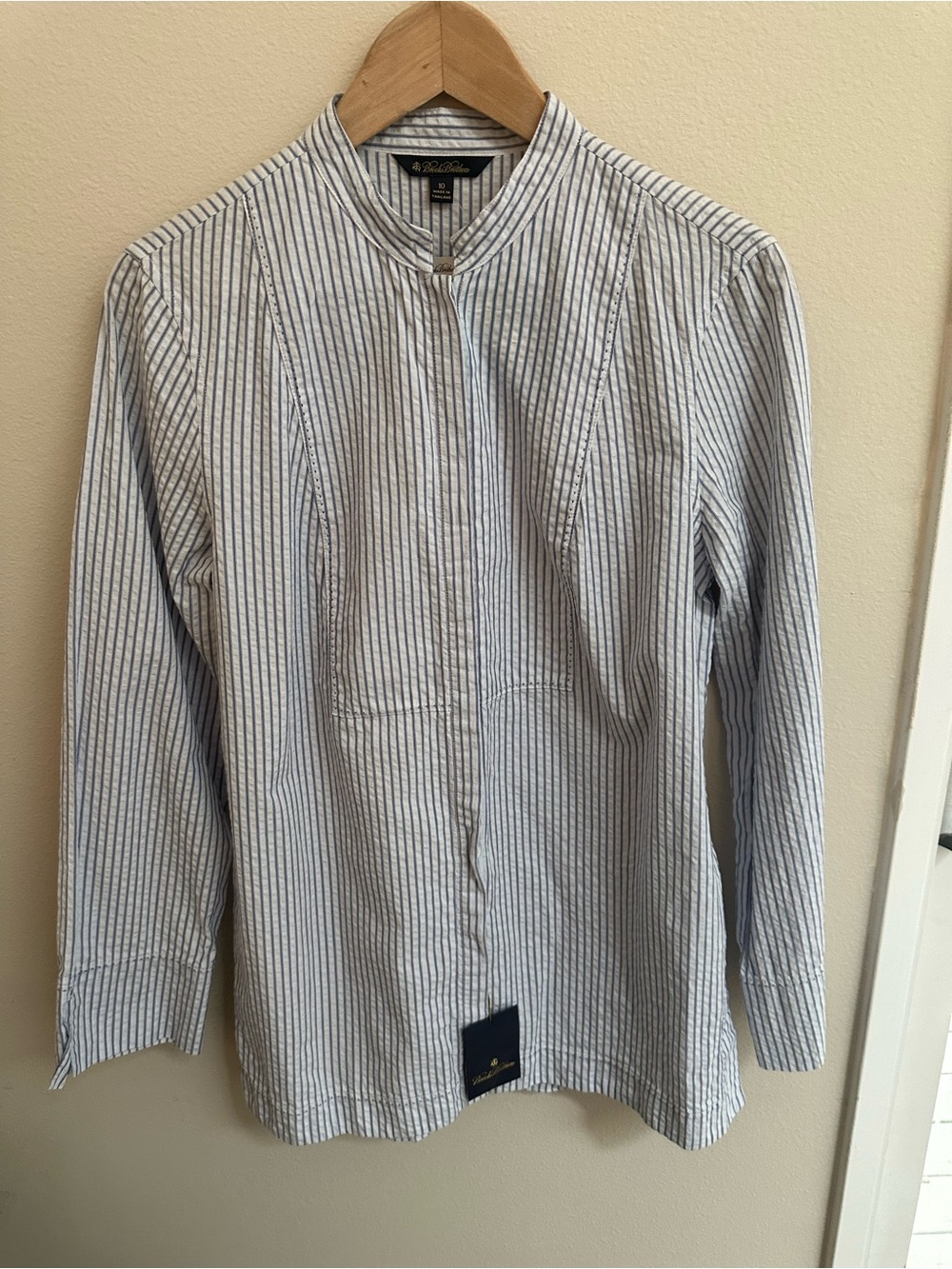 Brooks Brothers Women’s  Blue Stripe Band-Collar Shirt, new with tags.